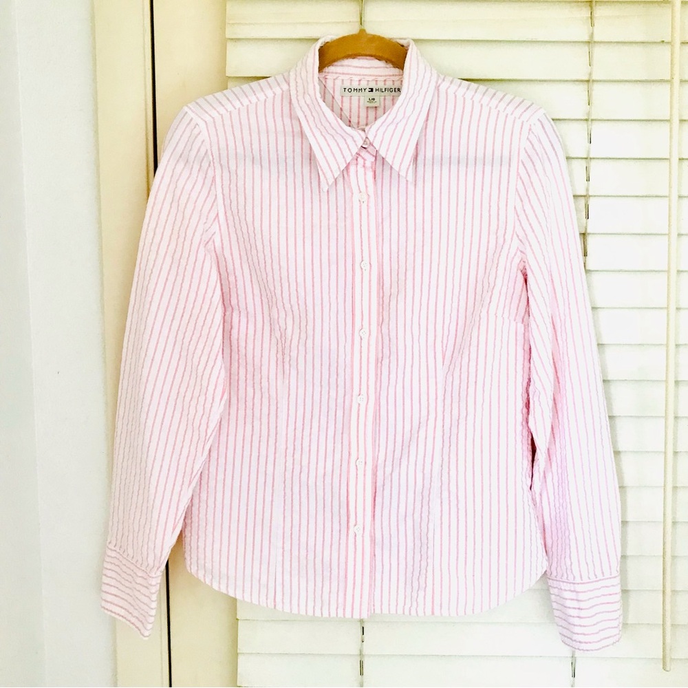 Tommy Hilfiger Striped Long Sleeve‎ Button-Down Collar Shirt Women's Medium VTG